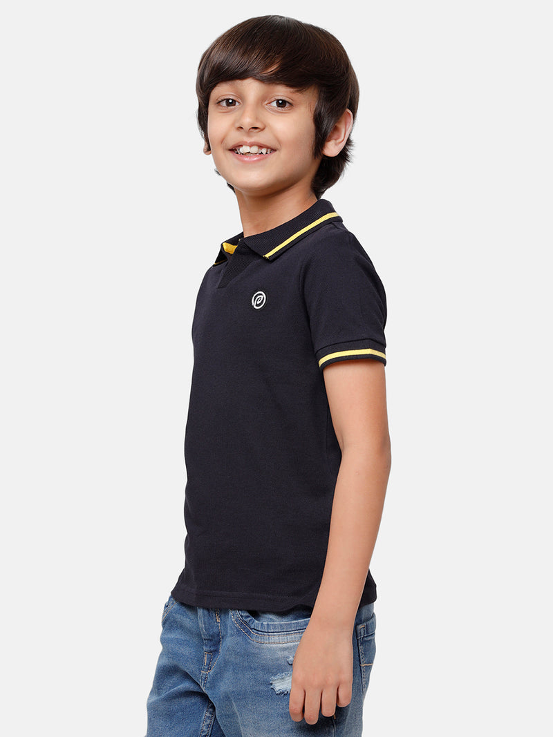 Kids - Boys Printed Half Sleeve T-Shirt Dark Navy Blue
