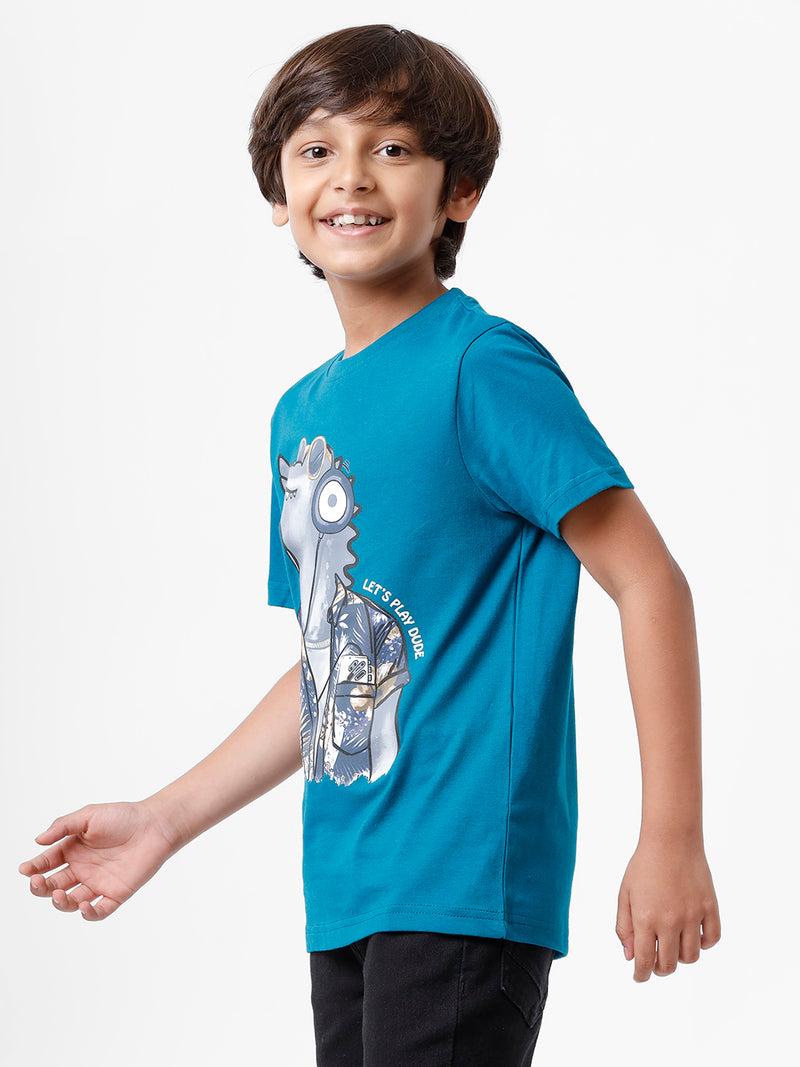 Kids - Boys Printed Half Sleeve T-Shirt Petrol 