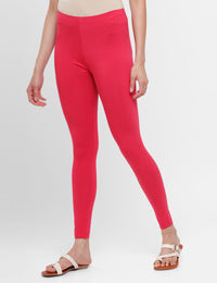 De Moza Ladies Ankle Length Leggings Solid Cotton Dark Pink - De Moza