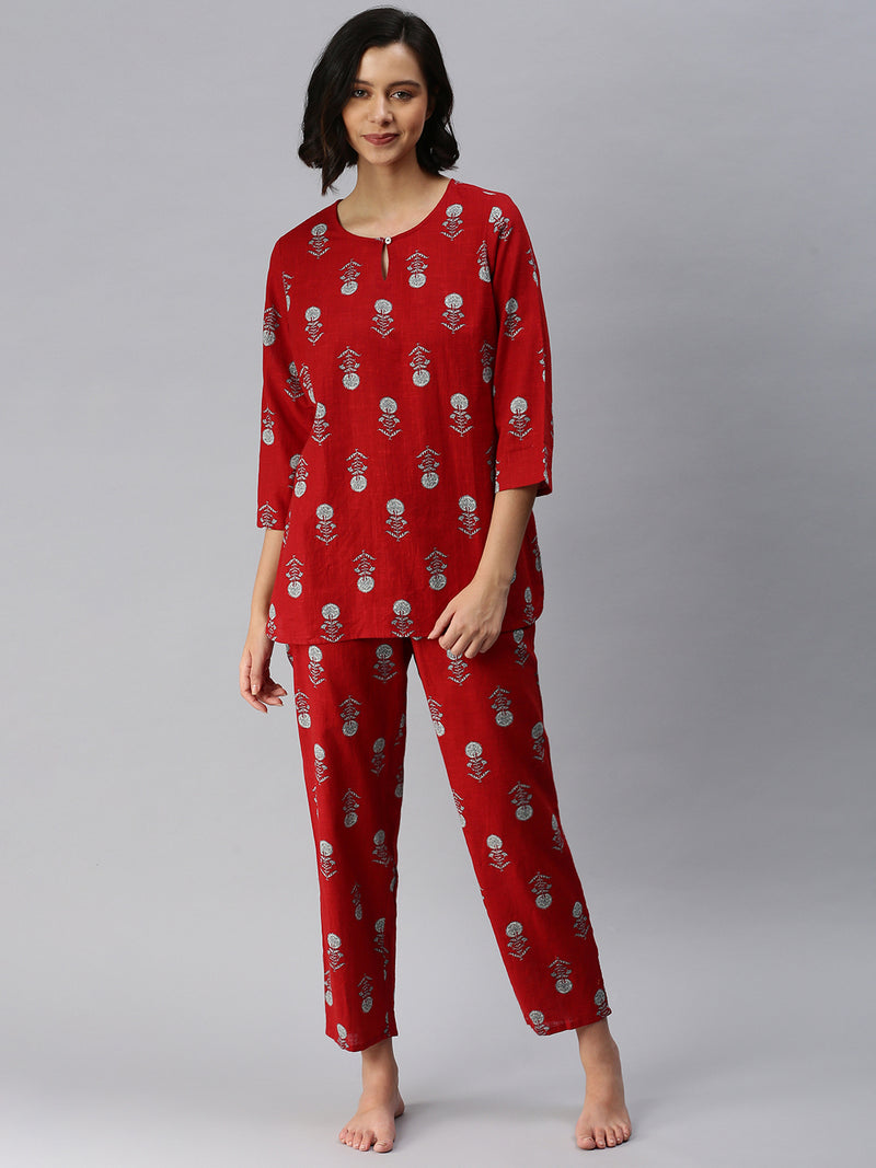 De Moza Ladies Printed Pyjama Set Red