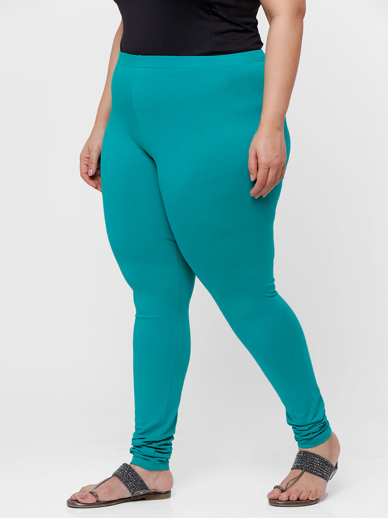 De Moza Women Plus Size Churidar Leggings Solid Cotton Emerald Green