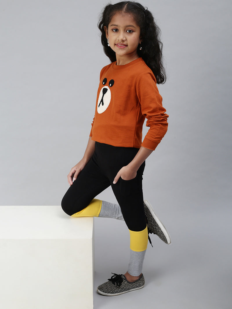 Kids – Girls Printed Ankle Leggings Black