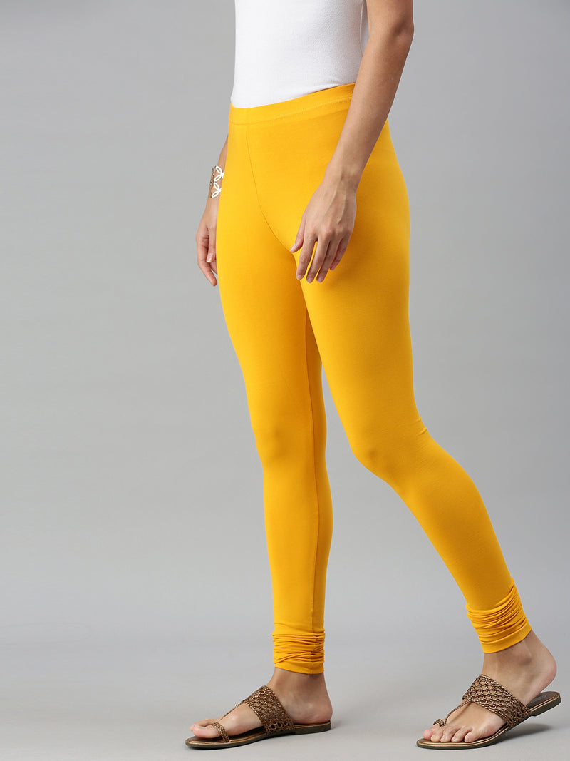 De Moza Ladies Churidar Leggings Solid Cotton Bright Yellow - De Moza