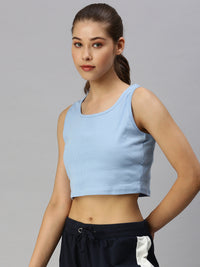 Ladies Rib Crop Top Powder Blue