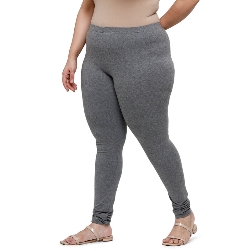 De Moza Ladies  Plus Size Churidar  Leggings Solid Cotton Anthra Melange - De Moza