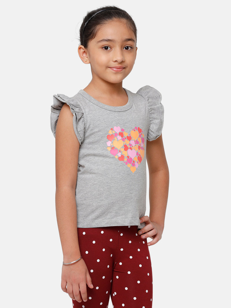 Kids - Girls Printed Top Grey Melange