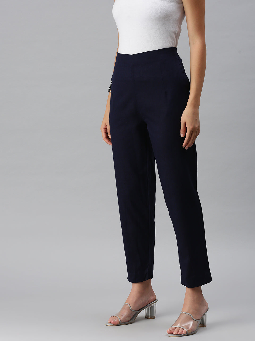Womens navy best sale cigarette trousers