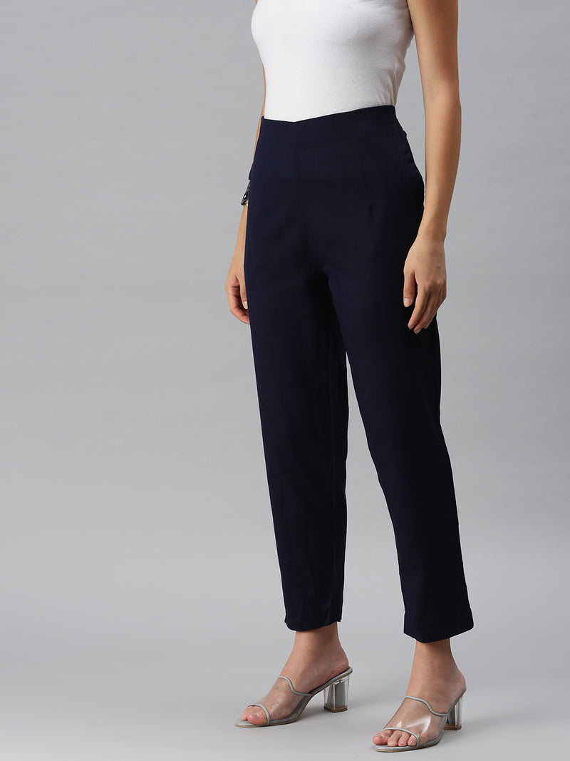 De Moza Women's Cigarette Pant Dark Navy Blue