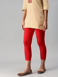 De Moza Ladies 3/4Th Length Leggings Solid Viscose Red - De Moza