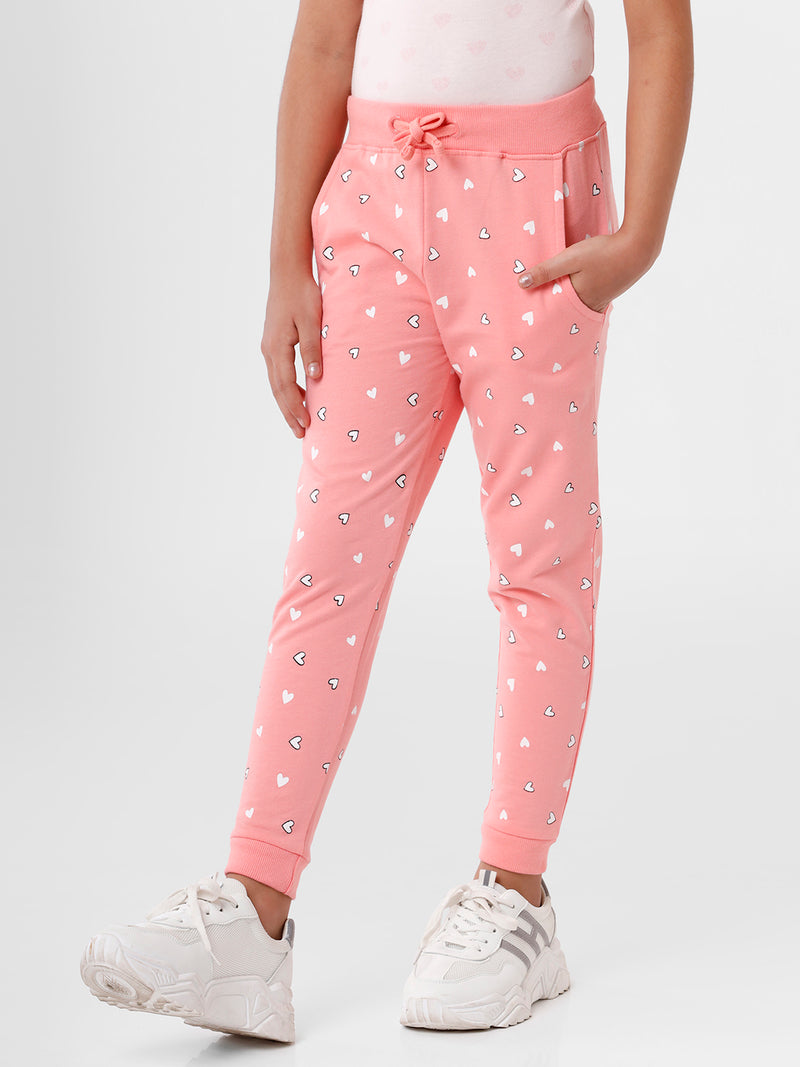 De Moza Girls Jogger Knit Bottom All Over Print Cotton Pink - De Moza
