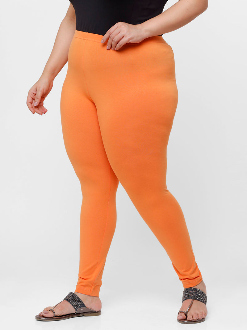De Moza Ladies Plus Ankle Length Leggings Solid  Cotton Light Orange - De Moza