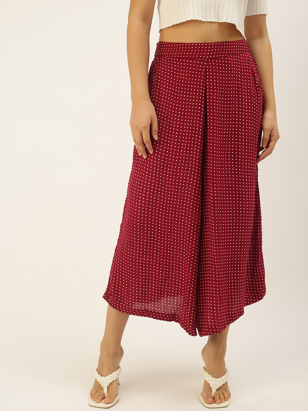 De Moza Womens Printed Culottes Maroon