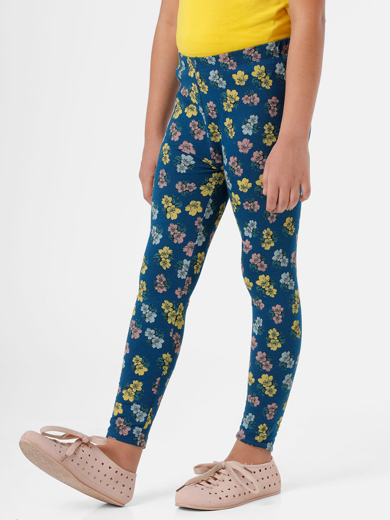 De Moza Kids - Girls Ankle Length Printed Leggings Cotton Poseidon - De Moza