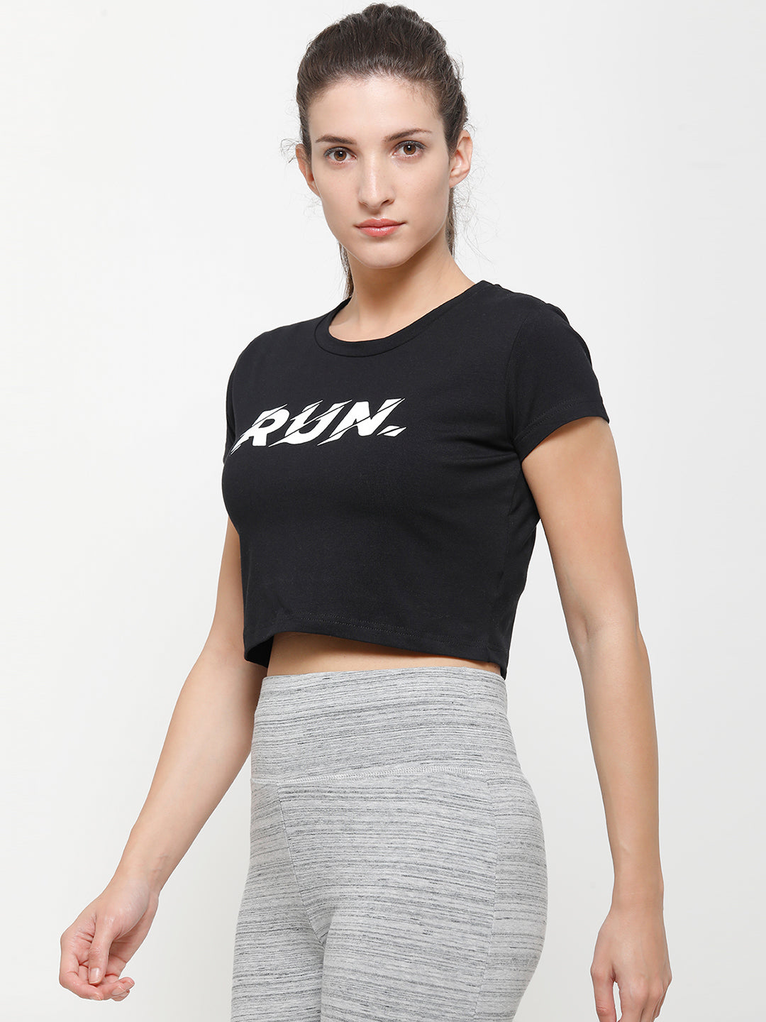 De Moza Ladies Crop Top Solid Cotton Black - De Moza