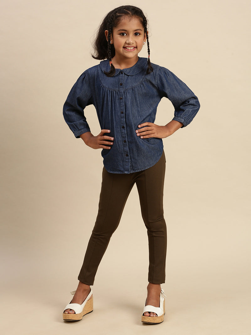 PIPIN Girls Full Sleeve Top Solid Cotton Blue - De Moza