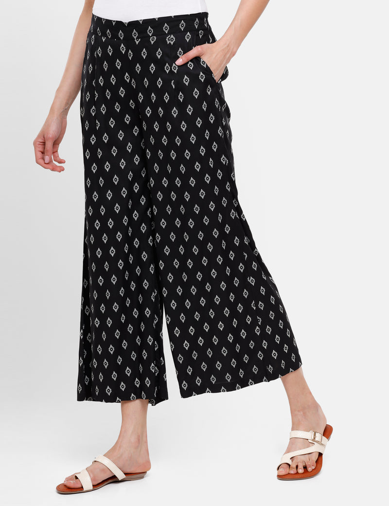 De Moza Ladies Printed Straight Pant Black