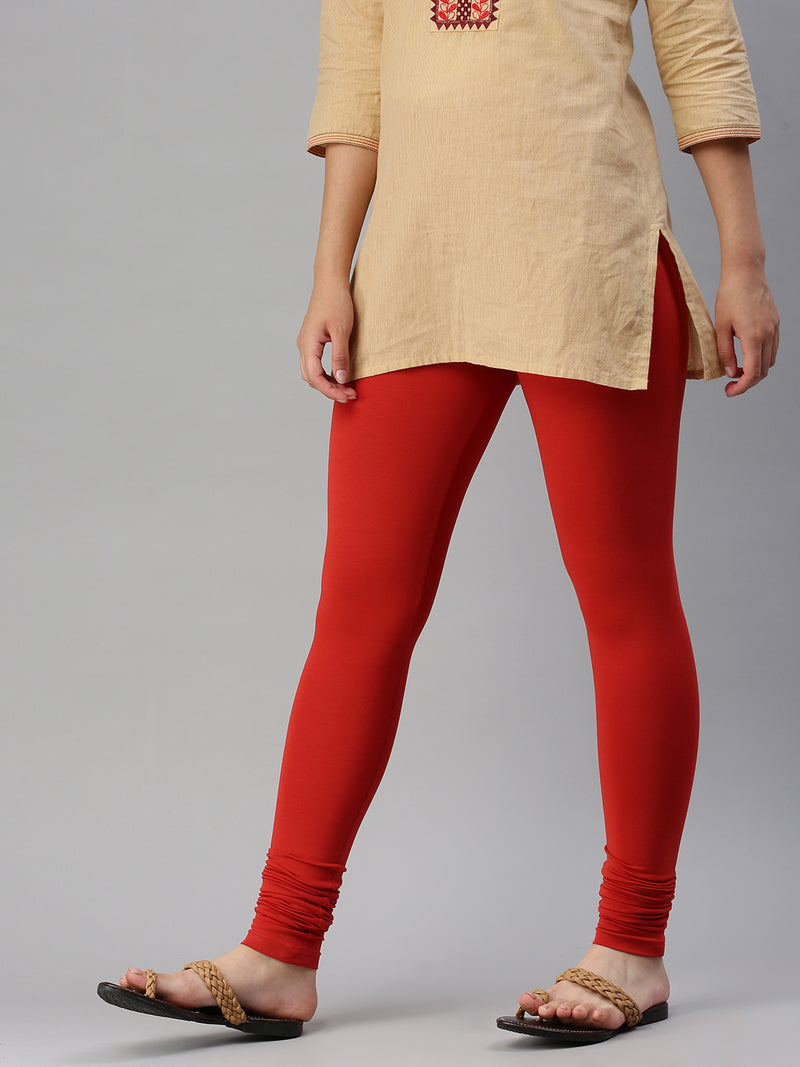 De Moza Women's Premium Churidhar Leggings Solid Cotton Brick Red - De Moza (6679540498495)