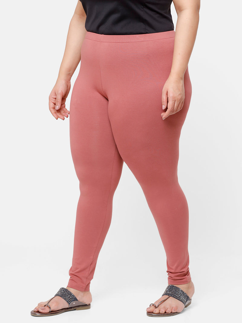 De Moza Ladies Plus Ankle Length Leggings Solid  Cotton Dark Peach - De Moza