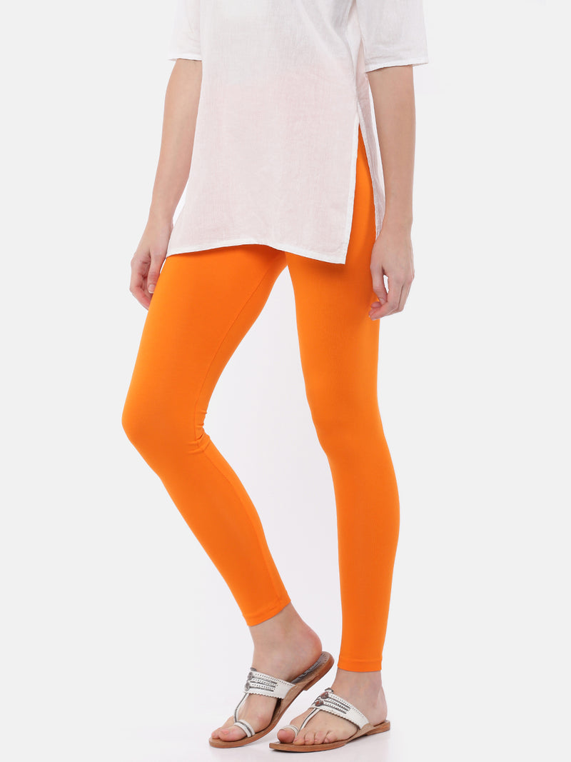 De Moza Ladies Ankle Length Leggings Solid Viscose Orange - De Moza