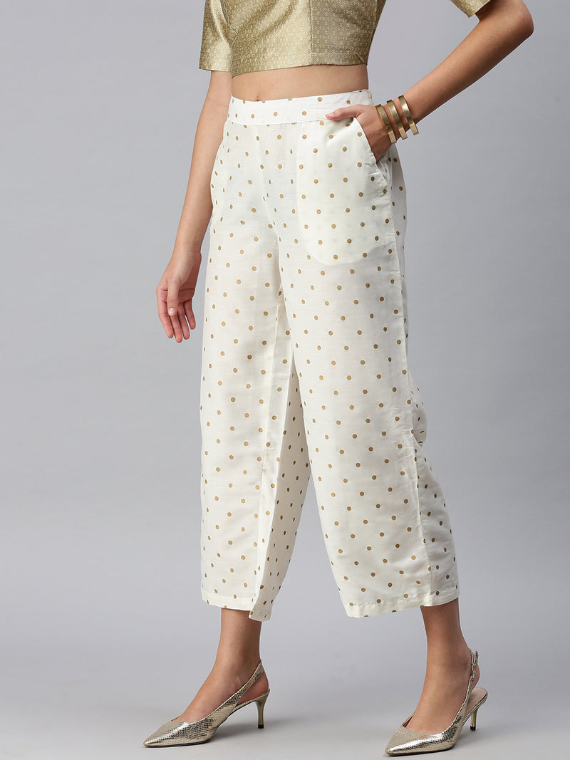 De Moza Ladies Printed Palazzo Offwhite