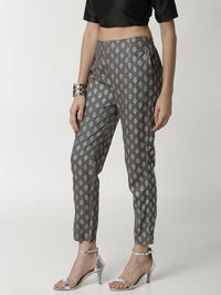 De Moza Women's Printed Cigarette Pant Grey - De Moza (4359034798143)