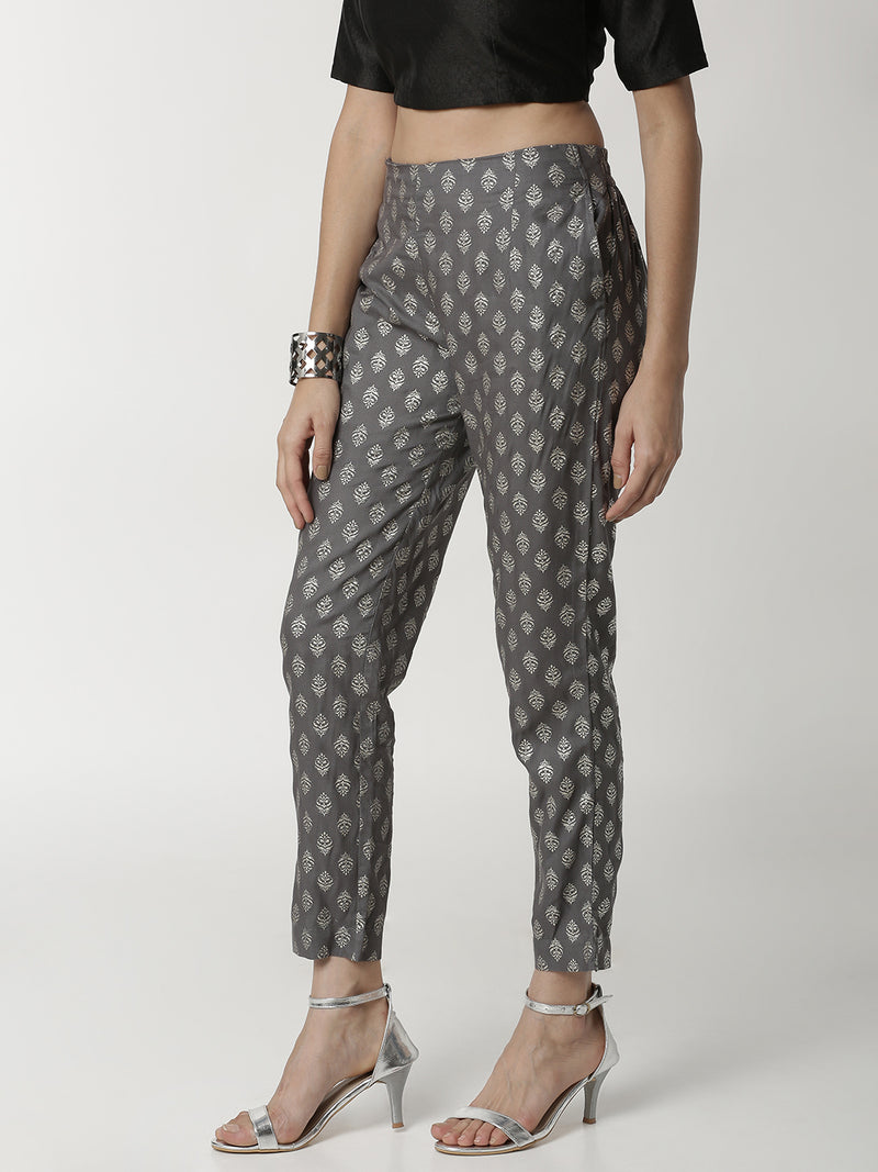 De Moza Women's Printed Cigarette Pant Grey - De Moza (4359034798143)