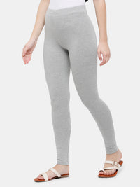 De Moza Ladies Leggings Ankle Length Solid Cotton Grey Melange - De Moza