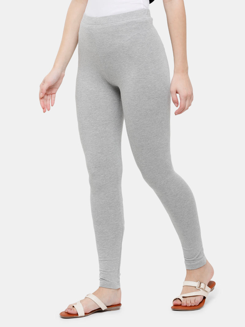 De Moza Ladies Leggings Ankle Length Solid Cotton Grey Melange - De Moza