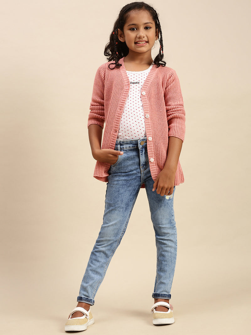 Pipin Girls Sweater Coral