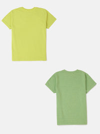 Pack of 2 Pipin Boys Printed T-shirts Green Melange & Lemon Green