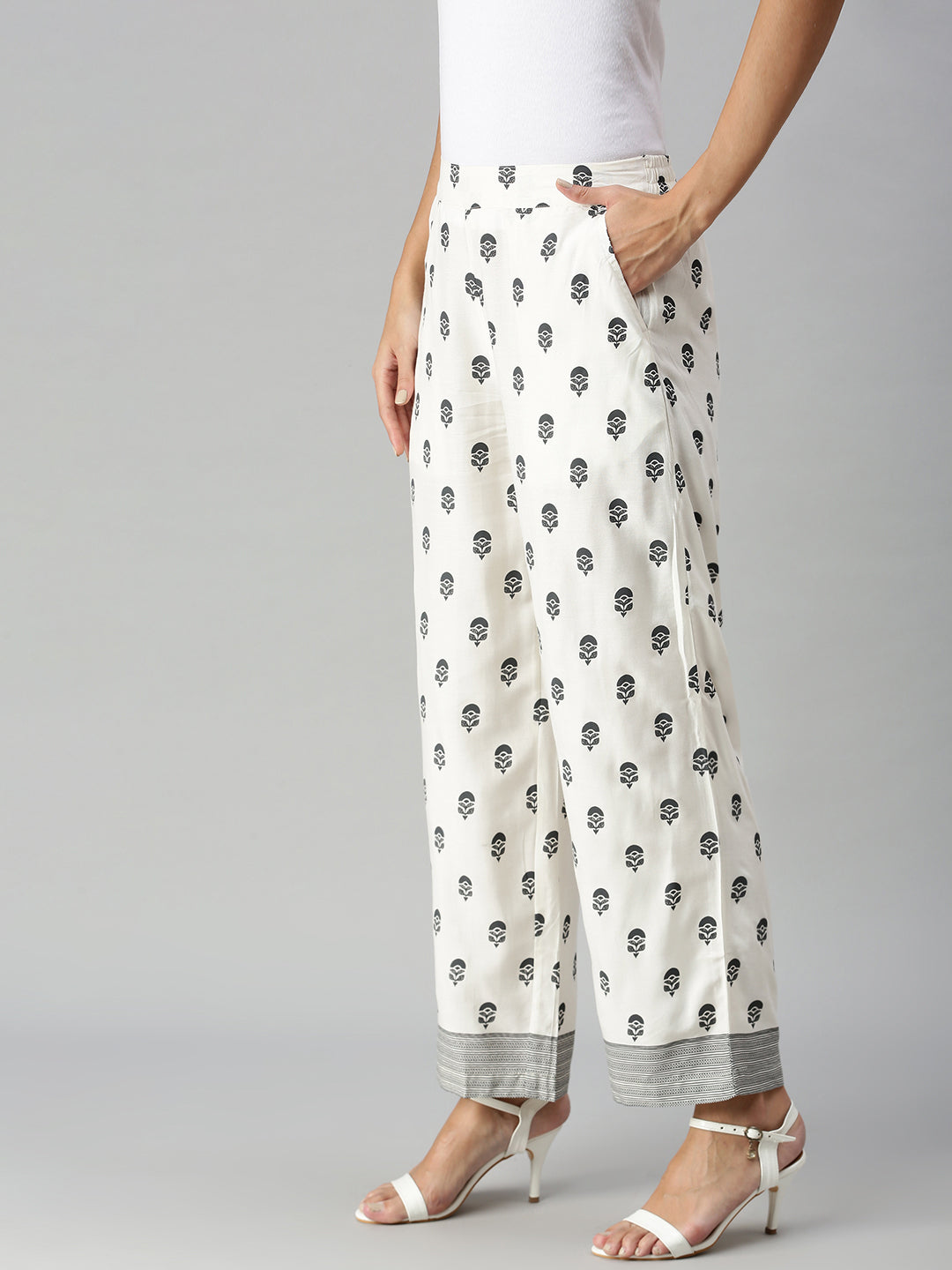 De Moza Ladies Printed Palazzo Natural