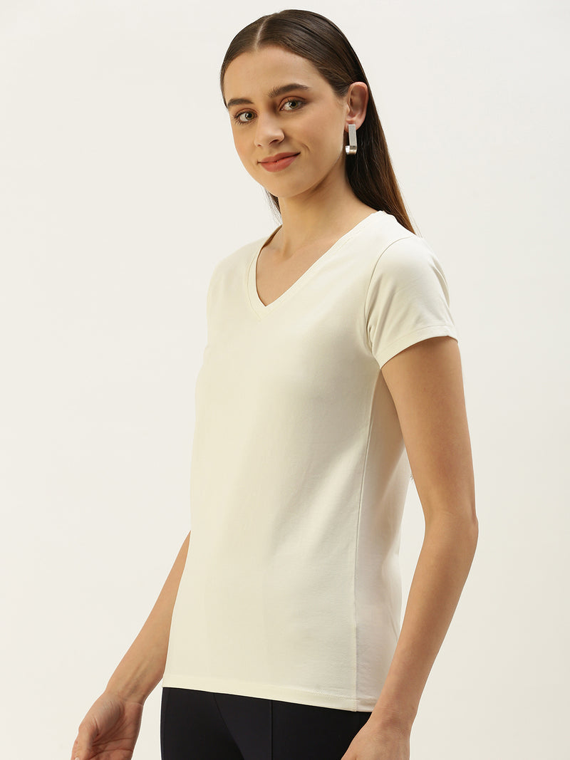 De Moza Women's Half Sleeve Top Off White