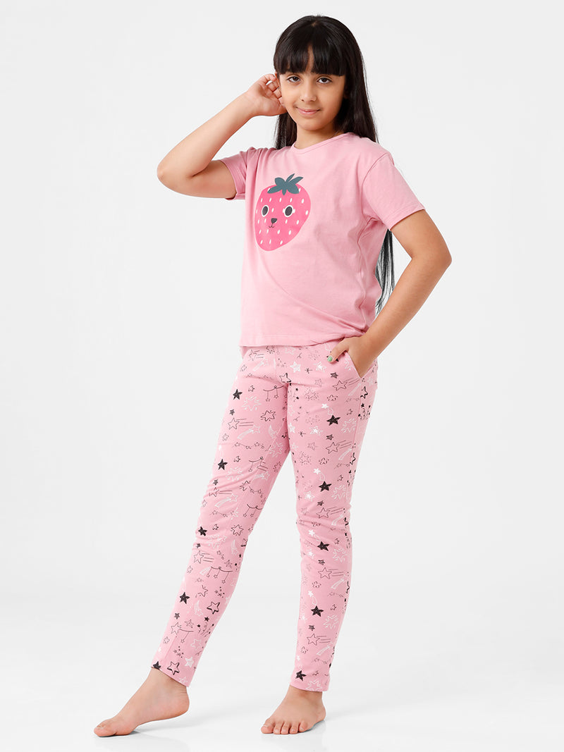 Kids – Girls Printed Pyjama Set Pink Nectar