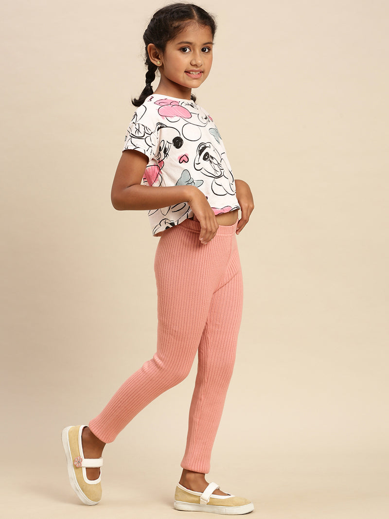 PIPIN Girls Ankle Length Leggings Solid Cotton Dusty Pink - De Moza