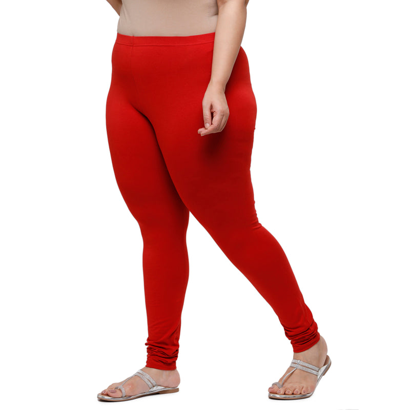 De Moza Ladies  Plus Size Churidar  Leggings Solid Cotton Brick Red - De Moza