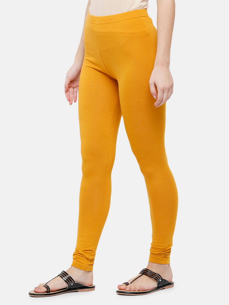 De Moza Ladies Ankle Length Leggings Solid Cotton Dark Mustard - De Moza