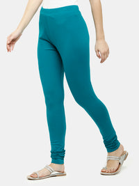 De Moza Ladies Churidar Leggings Solid Cotton Peacock Green - De Moza