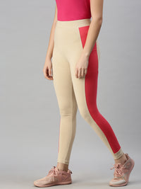 De Moza Ladies Ankle Length Leggings Solid Cotton Beige Melange - De Moza