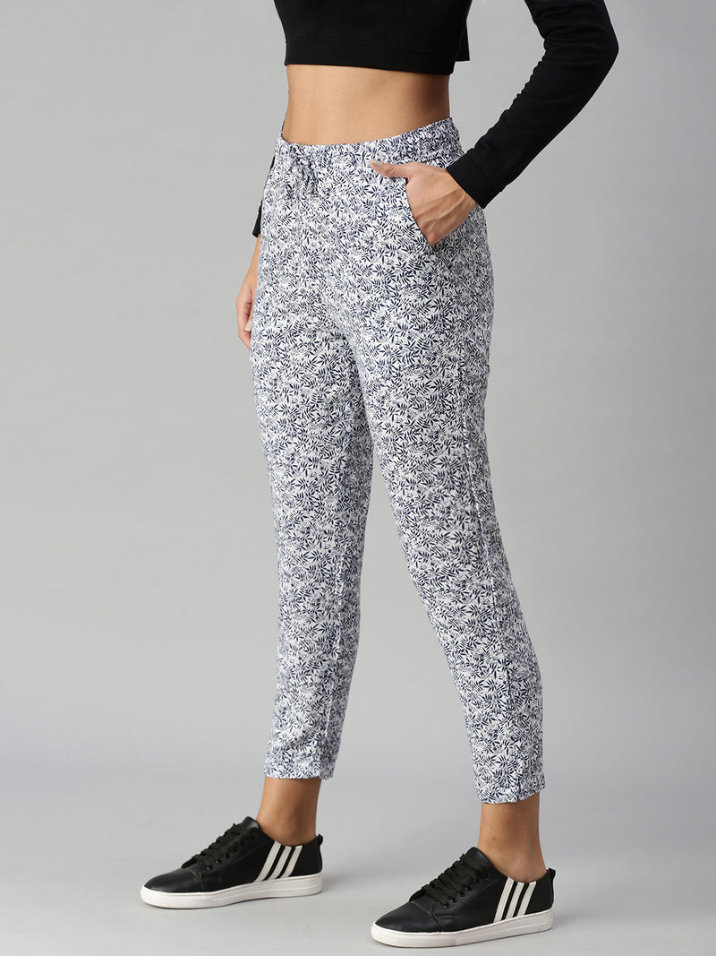 De Moza Ladies Printed Straight Pant OffWhite