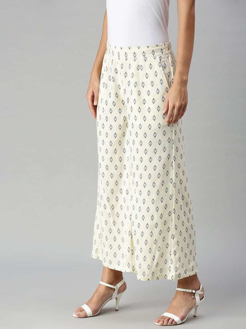 De Moza Ladies Printed Palazzo Offwhite