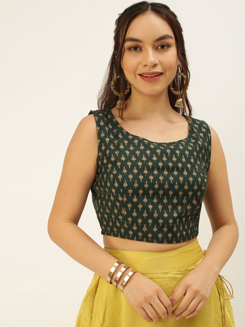 De Moza Ladies Printed Blouse Bottle Green