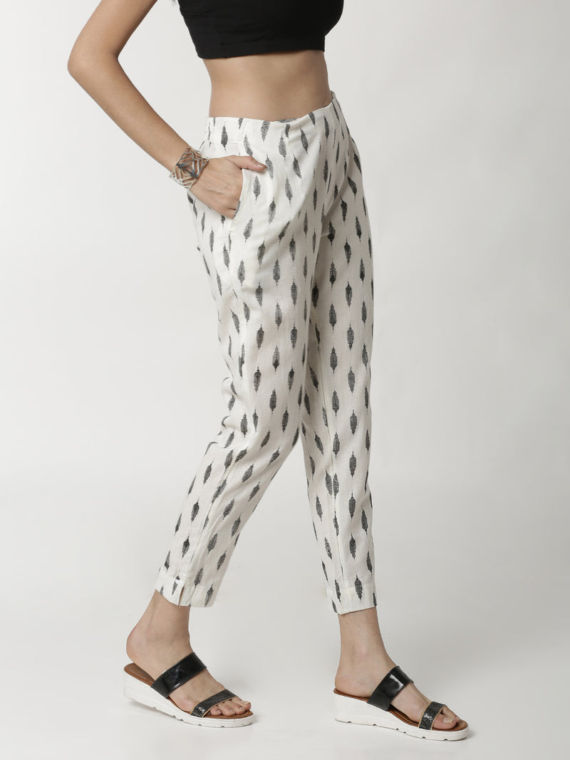 De Moza Ladies Jacquard Cigarette Pant White - De Moza (4336746201151)