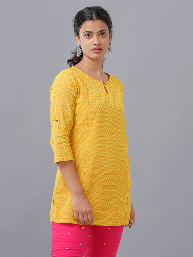 De Moza Womens 3/4Th Sleeve Kurti Solid Cotton Yellow - De Moza