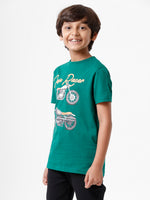 Kids - Boys Printed Half Sleeve T-Shirt Bottle green