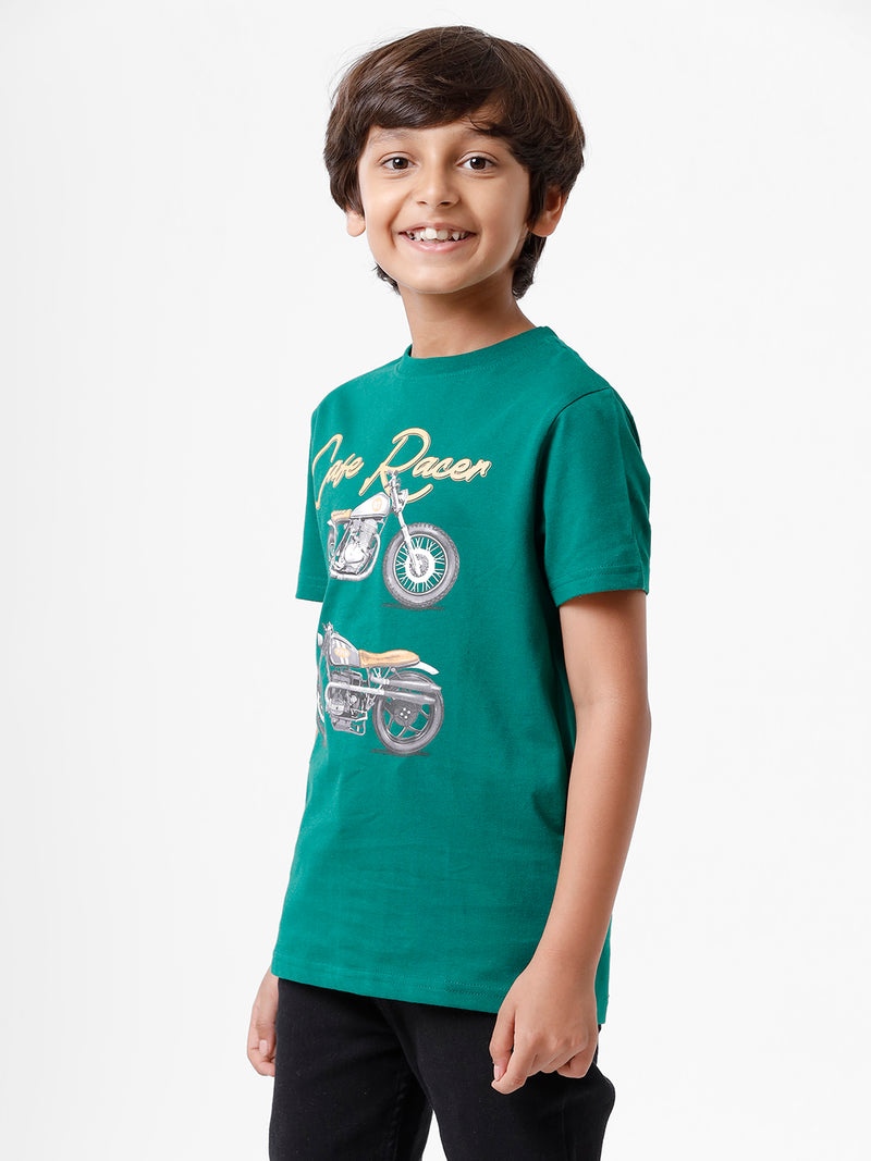 Kids - Boys Printed Half Sleeve T-Shirt Bottle green