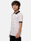 Kids - Boys Printed Half Sleeve T-Shirt White+Black