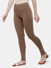 De Moza Ladies Ankle Length Leggings Solid Cotton Chocolate Brown - De Moza