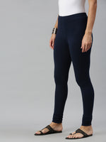 De Moza Ladies Churidar Leggings Solid Cotton Dark Navy Blue - De Moza