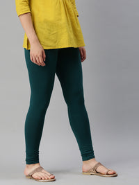 De Moza Women's Premium Ankle Length Leggings Solid Cotton Bottle Green - De Moza (6679539089471)