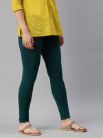 De Moza Women's Premium Ankle Length Leggings Solid Cotton Bottle Green - De Moza (6679539089471)